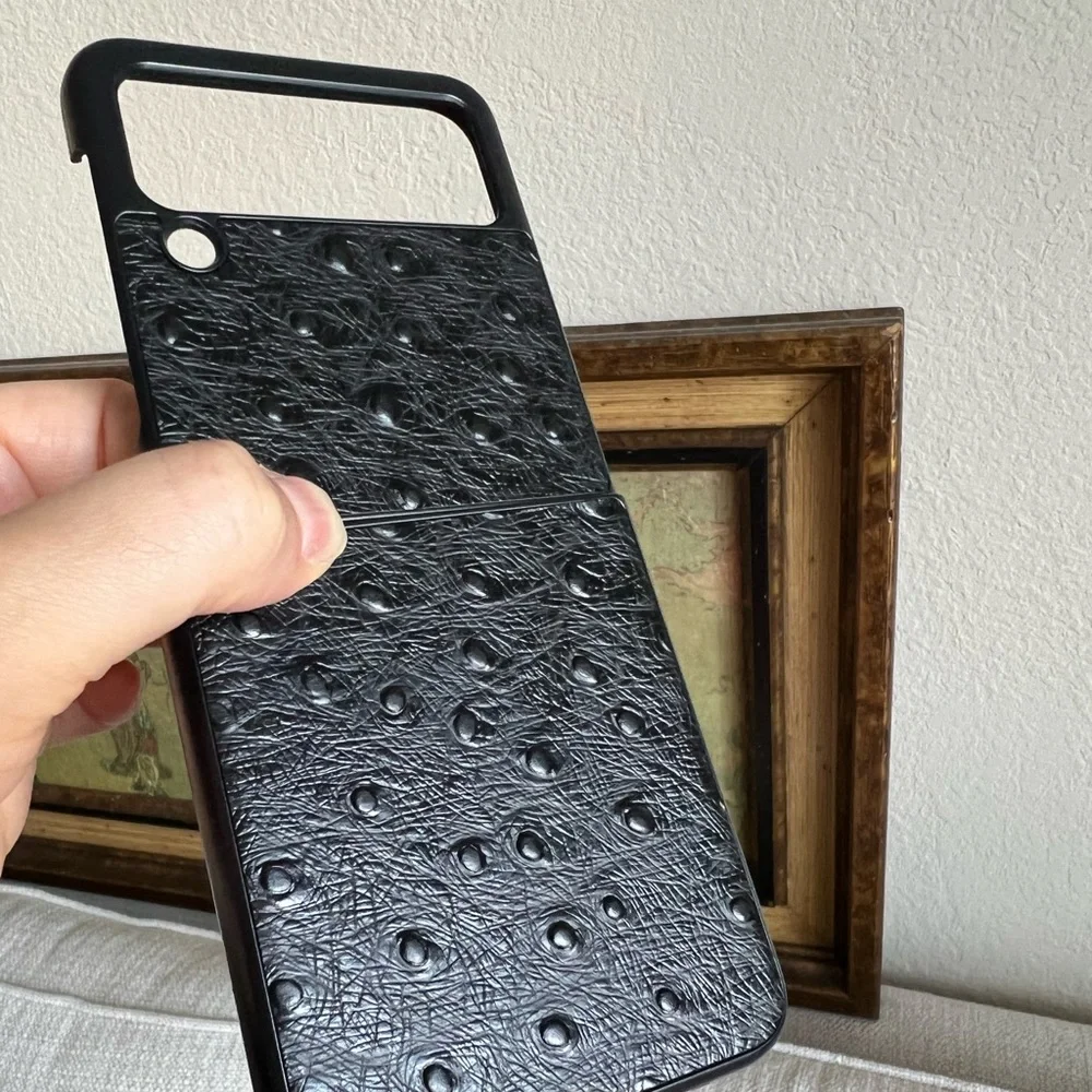 For Samsung Galaxy z flip 3 5G phone case genuine leather ostrich pattern